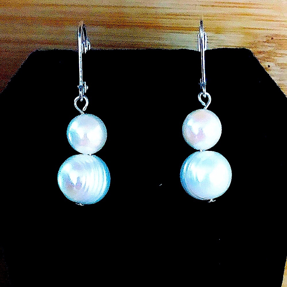 $42  2 Pairs Estate Pearl & Sterling Silver Lever Back Earrings  Marked 925 - Picture 3 of 6